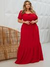 Vestido Longo Feminino Plus Size Natal Ano Novo Manga Curta Ajustável Nózinho Elegante