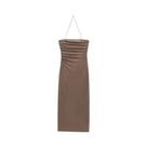Vestido Longo Feminino sem alça Halter HXAO Corset Bodycon Drapeado Sem Costas Luxuoso Para