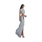 Vestido Longo Feminino Sem Mangas Com Gola Diagonal Franzida, Fendas Irregulares E Recortes Na