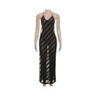 Vestido Longo Feminino Sexy Com Decote Halter, Transparente Em Tule, Sem Mangas, Costas Nuas, Fenda,