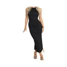 Vestido Longo Feminino Sexy Sem Mangas Com Drapeado, Fenda Traseira, Ajuste Fino Para Festas De