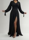 Vestido Longo Festa Madrinha Manga Aberta Com Fenda E Decote