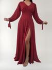 Vestido Longo Festa Madrinha Manga Aberta Com Fenda E Decote