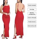 Vestido Longo Festa Natal Vermelho Final de Ano Alcinha Fenda Bojo Elegante
