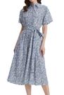 Vestido longo floral EZAPINE roxo com decote em V e mangas curtas