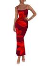 Vestido Longo Floral PRETTYGARDEN em Tule Vinho com Alças Finas XL