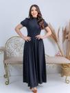 Vestido Longo Gola Alta Festa Convidada com Manga Elegante