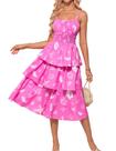 Vestido longo GRACE KARIN floral sem mangas com babado rosa GG