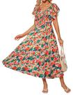 Vestido longo GRACE KARIN Floral Summer com decote em V, babado, 2GG, vermelho, azul