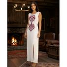Vestido Longo Indiano Branco Cavado, Viscose, Fenda Frontal