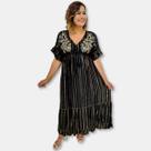 Vestido Longo Indiano Manga curta Boho Chick Lurex e Bordado