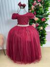 Vestido Longo Infantil Enjoy Laura com Peito Rendado na Cor Marsala