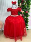 Vestido Longo Infantil Laura Vermelho com Peito Rendado