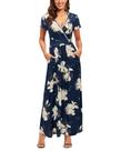 Vestido longo longo feminino OUGES com decote em V e bolso estampado