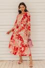 Vestido Longo manga Sete oitavo Gola U Tie Dye Hippie tendência Moda Vestido Longo manga Sete oitavo Gola U Tie Dye Hippie tendência Moda