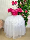 Vestido Longo Mari com Peito Rendado em Pink e Saia Branca