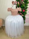 Vestido Longo Mari com Peito Rendado em Rosa e Saia Branca