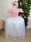 Vestido Longo Mari com Peito Rendado Rosa Bebê e Saia Branca para Bebê