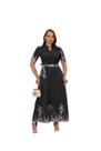 Vestido Longo Max Kauly 3993 em Jeans Leve Barrado com Cinto