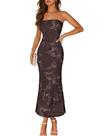 Vestido longo MEROKEETY Floral Strapless 2026 Summer Coffee