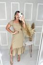 Vestido Longo Midi Babado e Fenda (Bege)