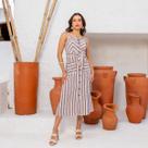 Vestido Longo Midi Premium Liso de Alcinha com Botões e Bojo Tendencia Premium