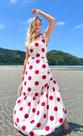 Vestido longo nude com de bolas pink, Tam G1/ 52 alça com 2 babados e elástico Vestido longo nude com de bolas pink, Tam G1/ 52 alça com 2 babados e elástico