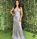 Vestido Longo Plupinho Luxo Com Brilho Cor Prata, Tam G