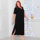 Vestido Longo Plus Size Curvy Manga Curta Large Tendência