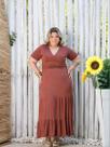 Vestido Longo Plus Size Decote em V Acinturado