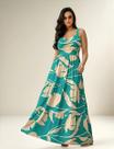 Vestido Longo Plus Size Estampado Verde Floral, Bella Donna