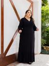 Vestido Longo Plus Size Manga Longa Lastex na Cintura Vestido Longo Plus Size Manga Longa Lastex na Cintura