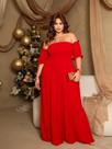 Vestido Longo Plus Size Manga Princesa Bufante Ombro a Ombro Festa Natal Elegante Rodado Jovial