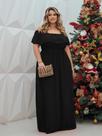 Vestido Longo Plus Size Ombro a Ombro Ajustável Fenda Lateral Casual Elegante