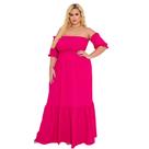 Vestido Longo Plus Size Ombro A Ombro Modelador Acinturado Duas Marias Manga Curta Princesa