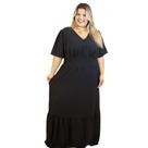 Vestido Longo Plus Size Preto Com Manguinha Solta Babado