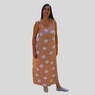 Vestido longo poá bege com bolas marfim