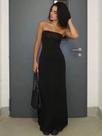 Vestido Longo Preto Sem Alças Com Manga Comprida Para Mulheres, Elegante Para Festas E Eventos