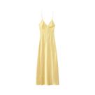 Vestido Longo Rosa De Cetim Sem Costas Para Mulheres, Vestido Midi Amarelo Sexy Com Alças Para