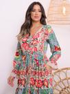 Vestido longo seda manga longa com botões l10