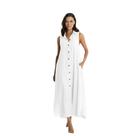 Vestido Longo Sem Mangas com Cinto e Bolsos Liso Cor:Terra CotaTamanho:G