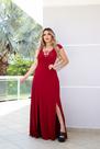 Vestido Longo Tendência Dupla Fenda Manguinha Tira No Decote Vestido Longo Tendência Dupla Fenda Manguinha Tira No Decote