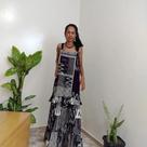 Vestido longo tribal preto e branco