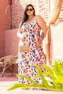 Vestido Longo Tropical Estampa Bege Plus Size Vestido Longo Tropical Estampa Bege Plus Size