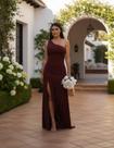 Vestido Longo Tubinho Manga Única Com Fenda Madrinha Casamento Convidada Vestido Longo Tubinho Manga Única Com Fenda Madrinha Casamento Convidada