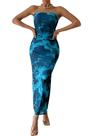 Vestido Longo Tubinho sem alça Floral Azul XXL PRETTYGARDEN Vestido Longo Tubinho sem alça Floral Azul XXL PRETTYGARDEN