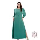 Vestido Longo, Verde, Alfaiataria, Manga Longa, Bolsos, Cinto, Fenda Lateral, Forro, Dona Charme BM1287