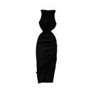 Vestido Longo Verde E Preto Sem Mangas, Justo Ao Corpo, Decote Redondo, Com Recortes E Fenda,