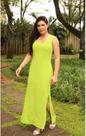 Vestido longo verde lima com fenda lateral TAM M