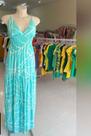 Vestido longo viscolinho azul e branco